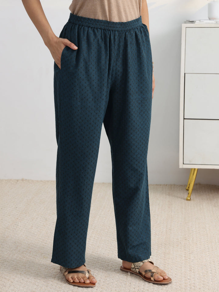 Teal Woven Design Cotton Blend Straight Suit Set With Dupatta
