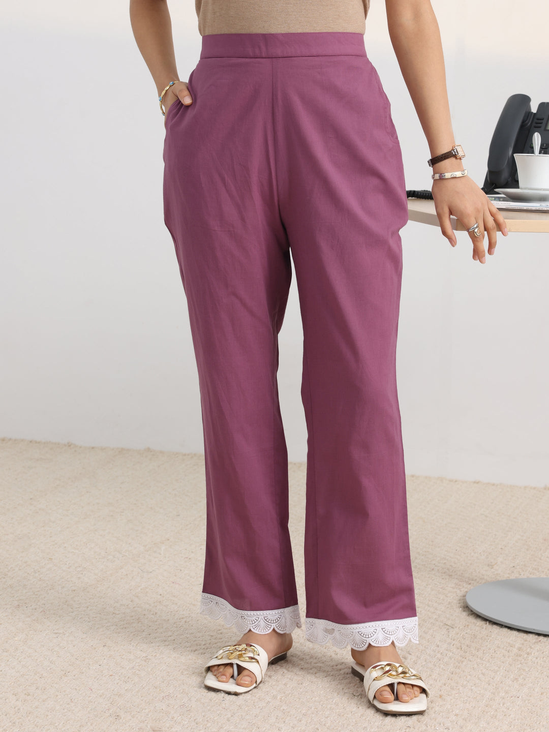 Purple Chevron Printed Cotton Blend A-Line Kurta Set