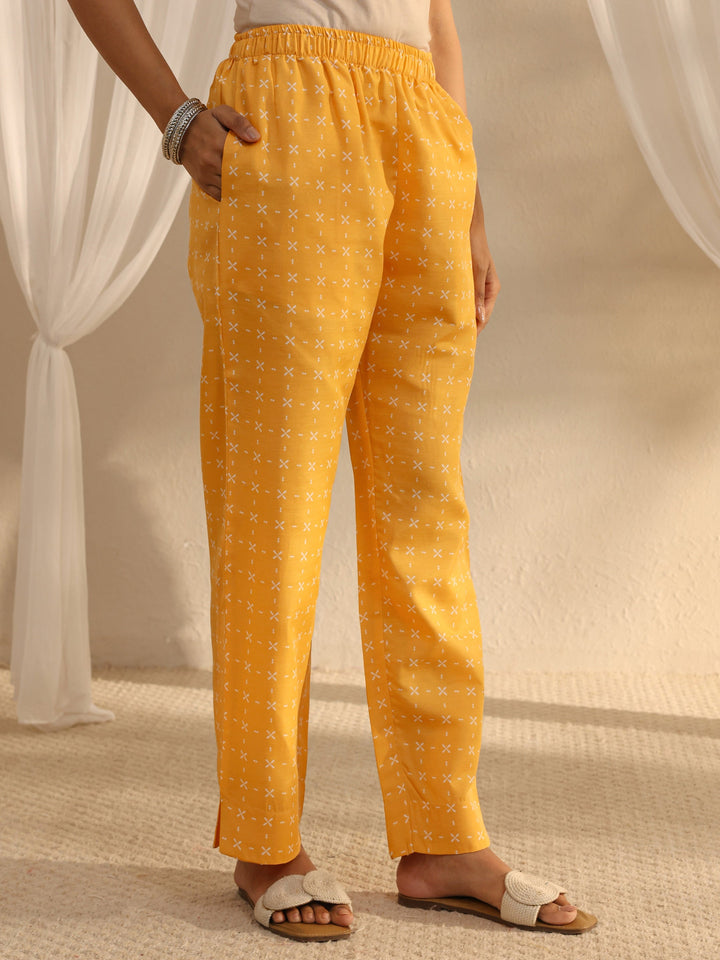 Yellow Multi Printed Cotton Blend Straight Suit Set With Dupatta