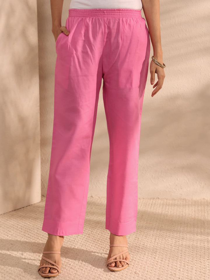 Pink Multi Printed Cotton Blend Straight Suit Set With Dupatta
