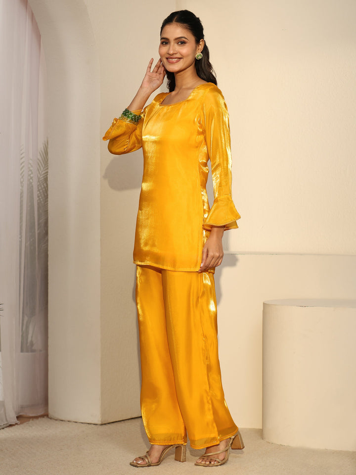 Gerua Sunshine Yellow Tissue Short Kurta Suit Set
