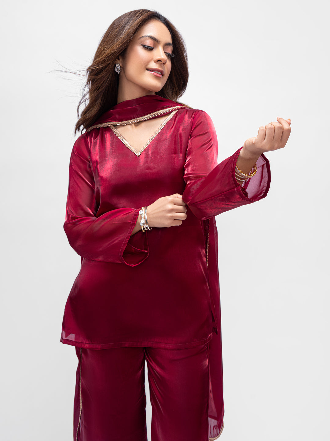 Maroon Solid Tissue Palazzo Suit Set