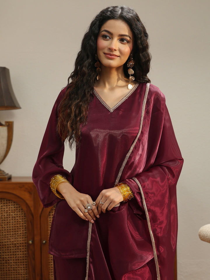 Maroon Solid Tissue Palazzo Suit Set