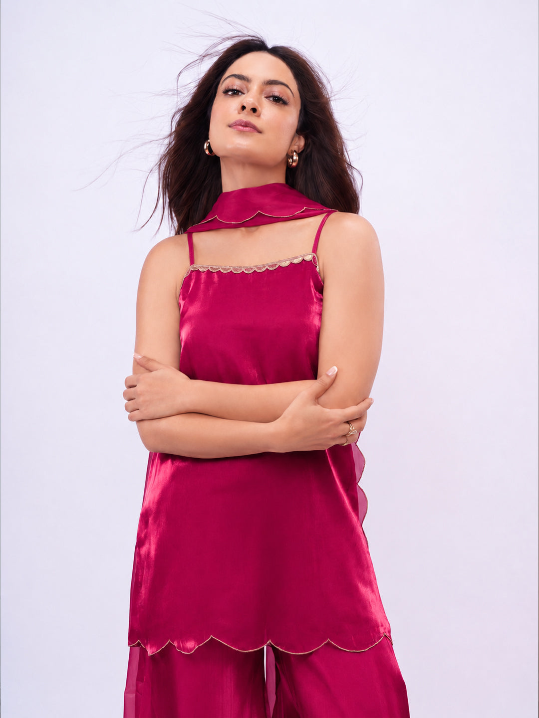 Gerua Pink Solid Tissue Palazzo Suit Set