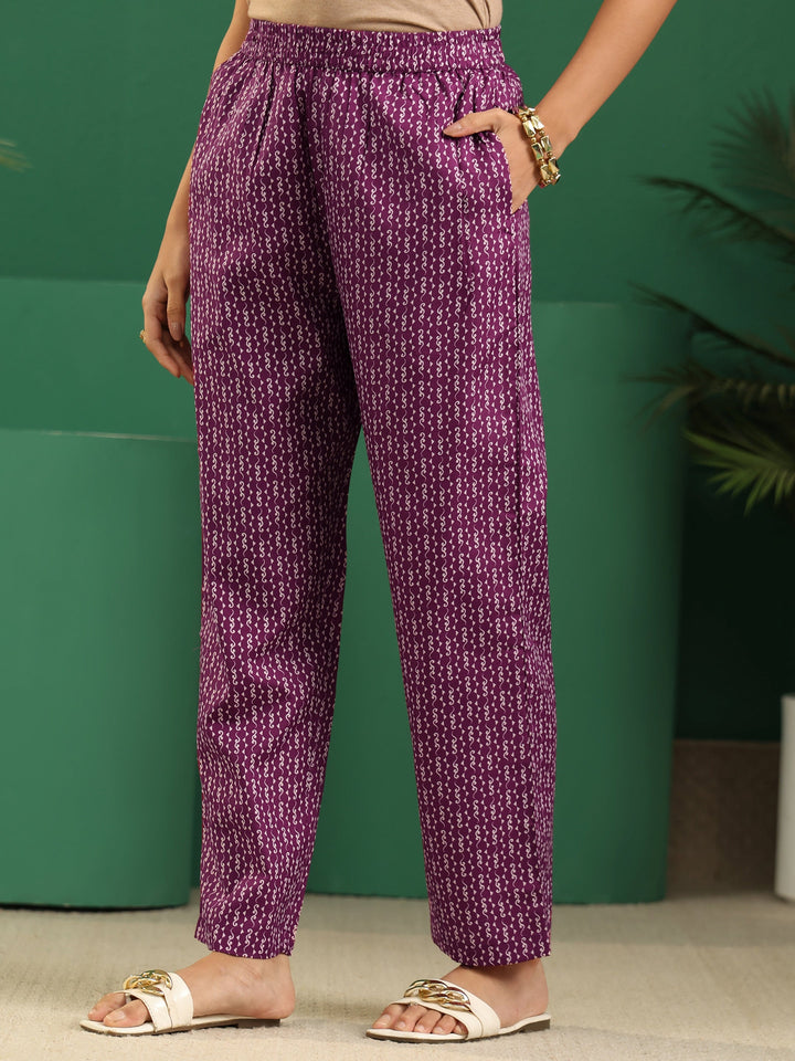 Gerua Plum Purple Bandhani Printed Cotton Blend Straight Suit Set
