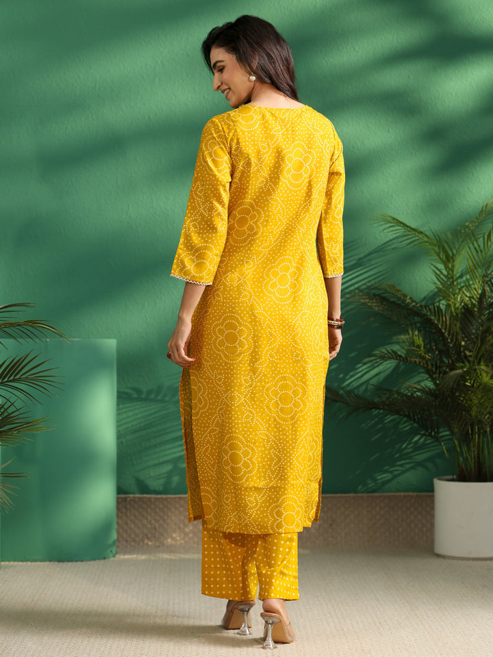 Gerua Mustard Bandhani Cotton Blend A-Line Kurta Set