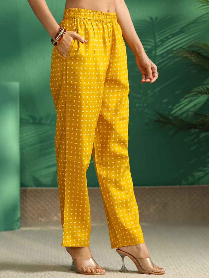 Gerua Mustard Bandhani Cotton Blend A-Line Kurta Set