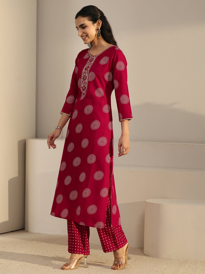 Gerua Red Circular Print Cotton Blend  Straight Suit Set