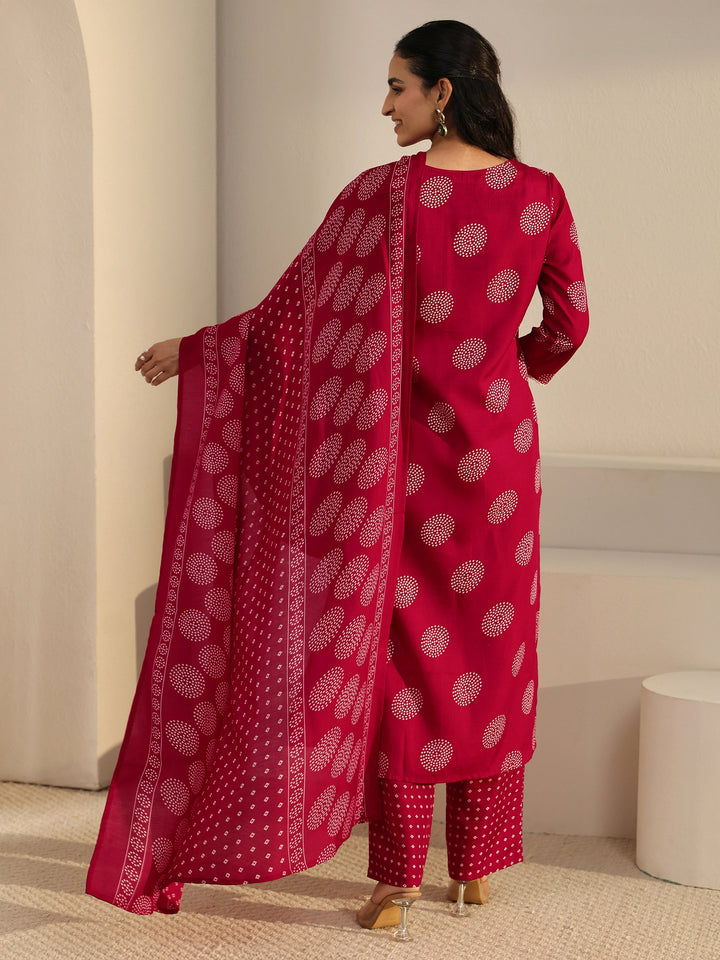 Gerua Red Circular Print Cotton Blend  Straight Suit Set