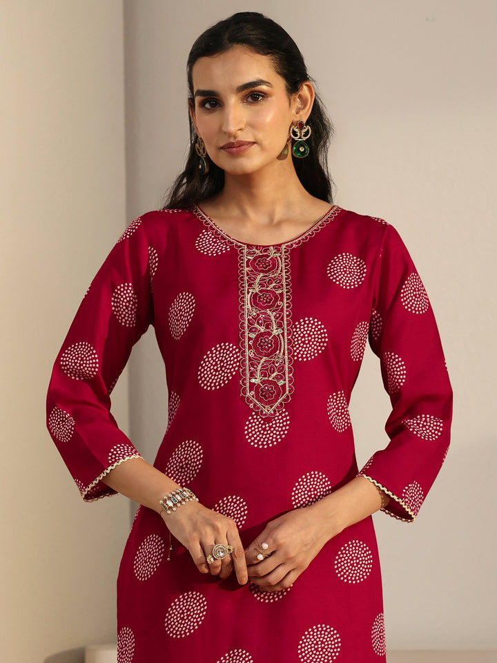 Gerua Red Circular Print Cotton Blend  Straight Suit Set