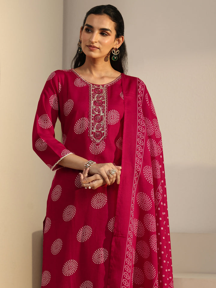 Gerua Red Circular Print Cotton Blend  Straight Suit Set