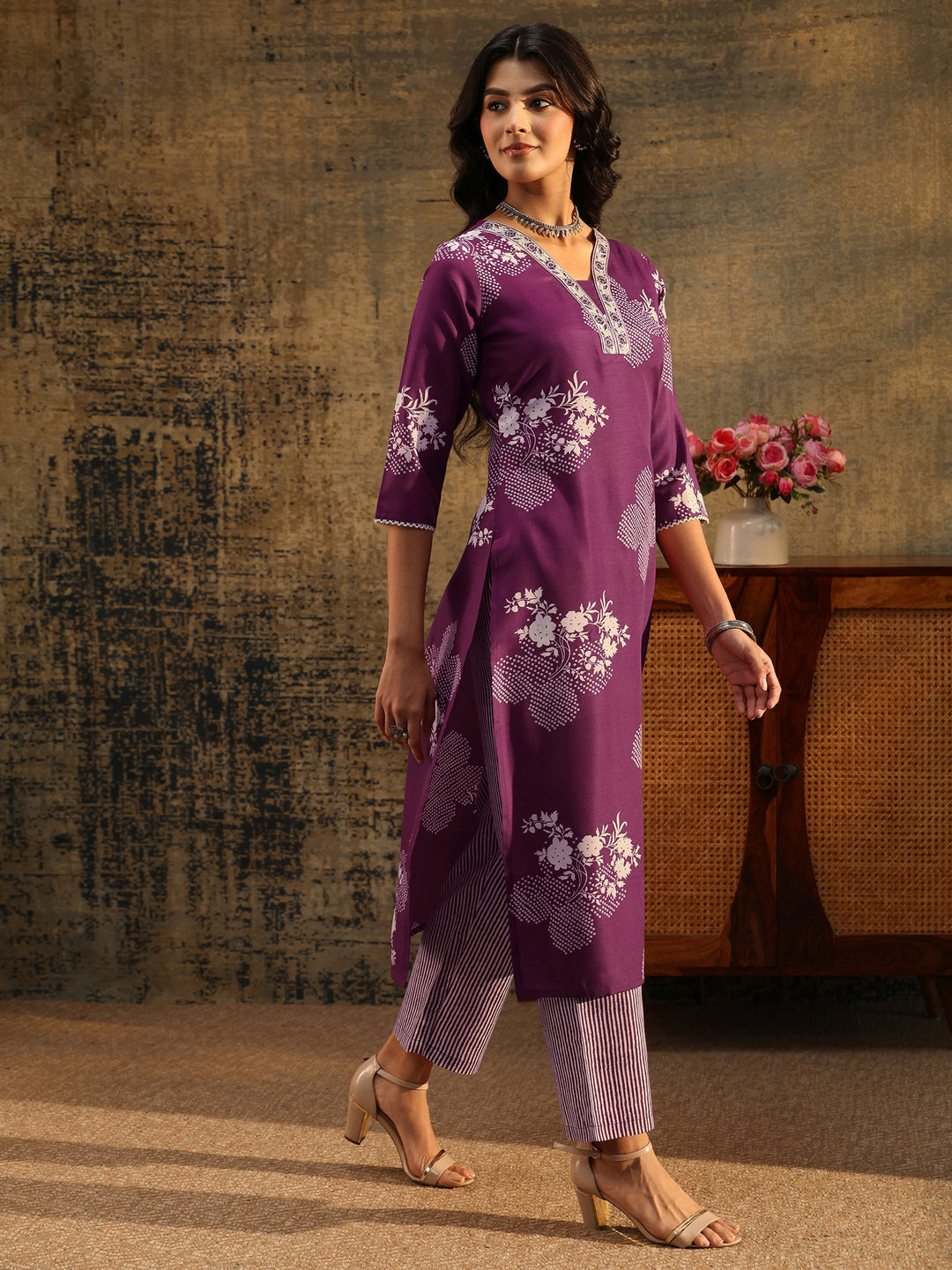 Gerua Burgundy Bandhani Cotton Blend Straight Suit Set