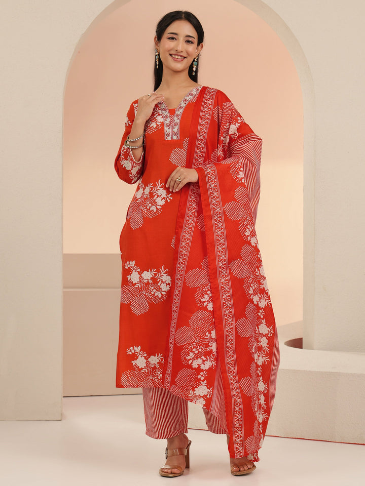 Gerua Orange Bandhani Printed Cotton Blend Straight Suit Set