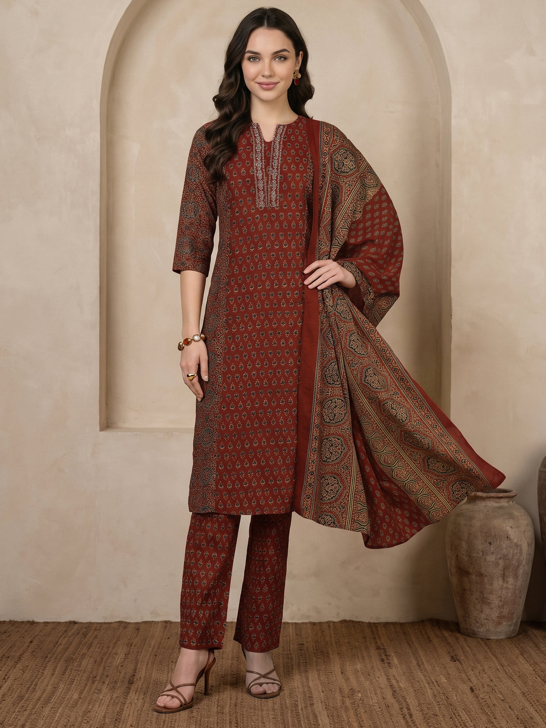 Gerua Maroon Printed Straight Suit Set