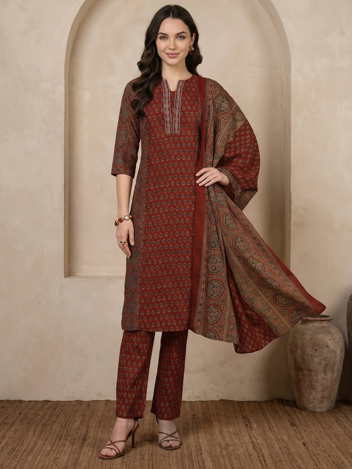 Gerua Maroon Printed Straight Suit Set