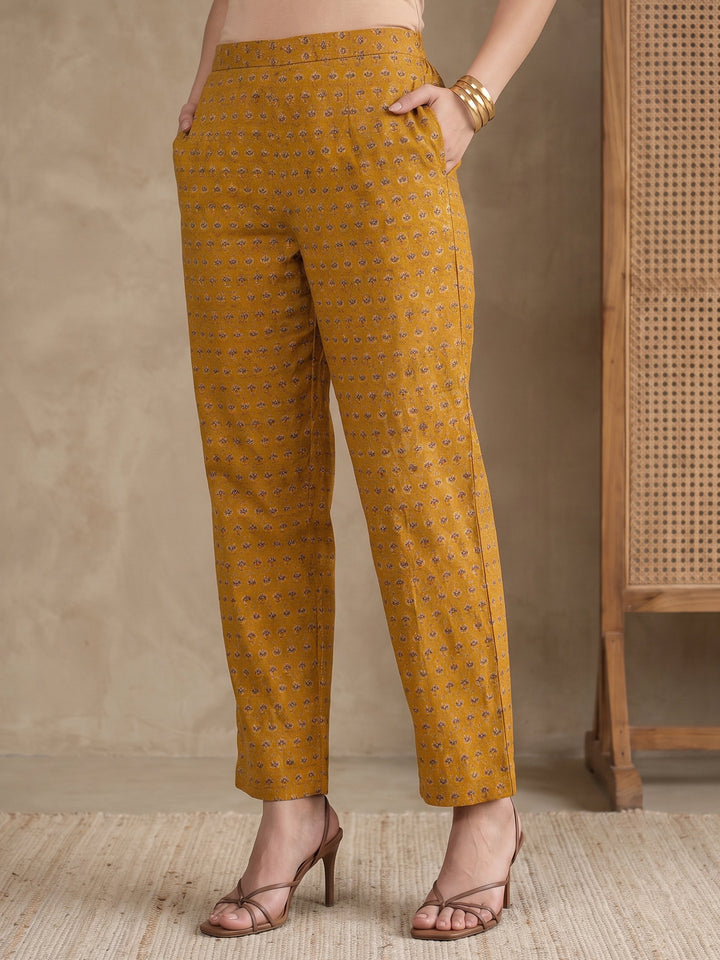 Gerua Mustard Printed Straight Suit Set