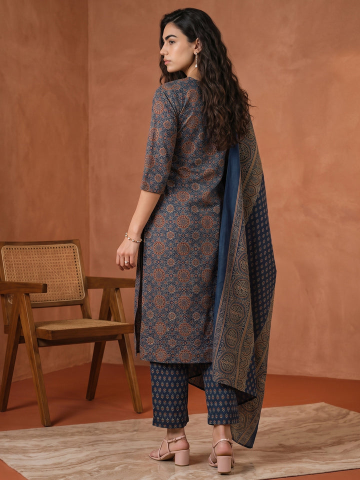 Gerua Indigo Blue Ethnic Printed Straight Suit Set
