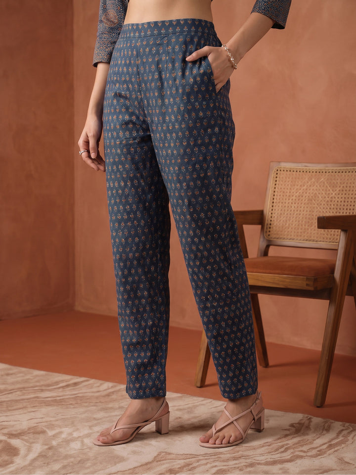 Gerua Indigo Blue Ethnic Printed Straight Suit Set