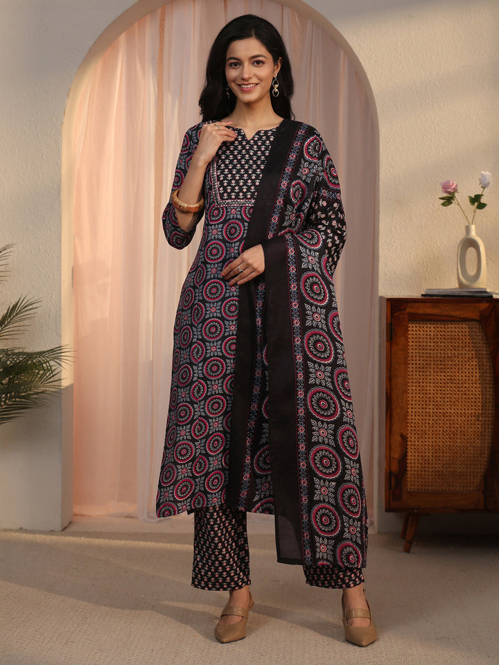 Gerua Black Ethnic Printed Straight Suit Set
