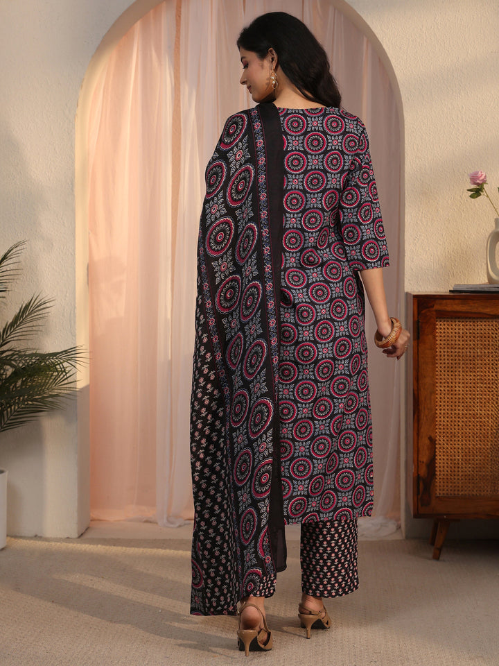 Gerua Black Ethnic Printed Straight Suit Set