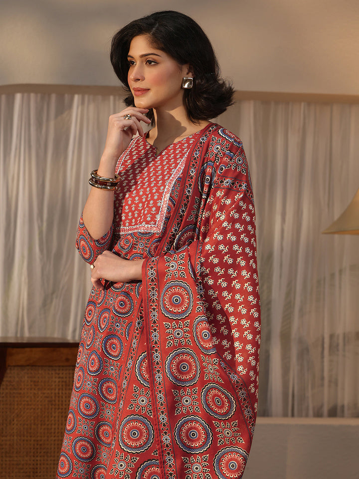Gerua Maroon Ethnic Printed Straight Suit Set