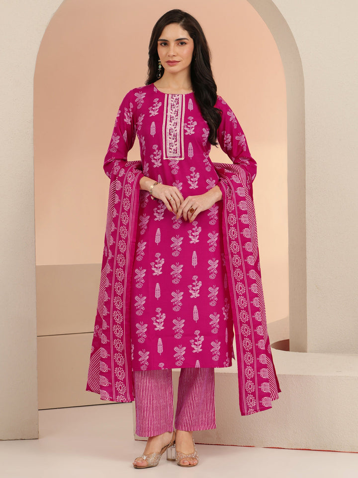 Gerua Rani Pink Floral Printed Cotton Blend Straight Suit Set