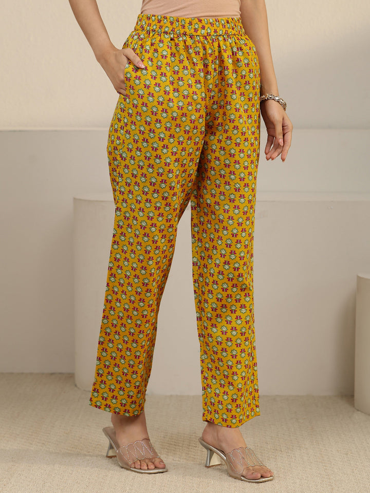 Gerua Yellow Floral Printed Cotton Blend Straight Suit Set
