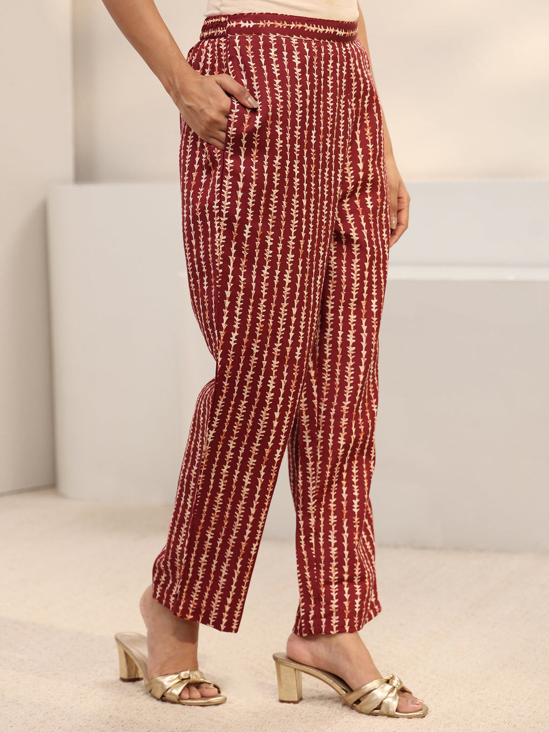 Maroon Floral Printed Cotton Blend Straight Suit Set With Dupatta