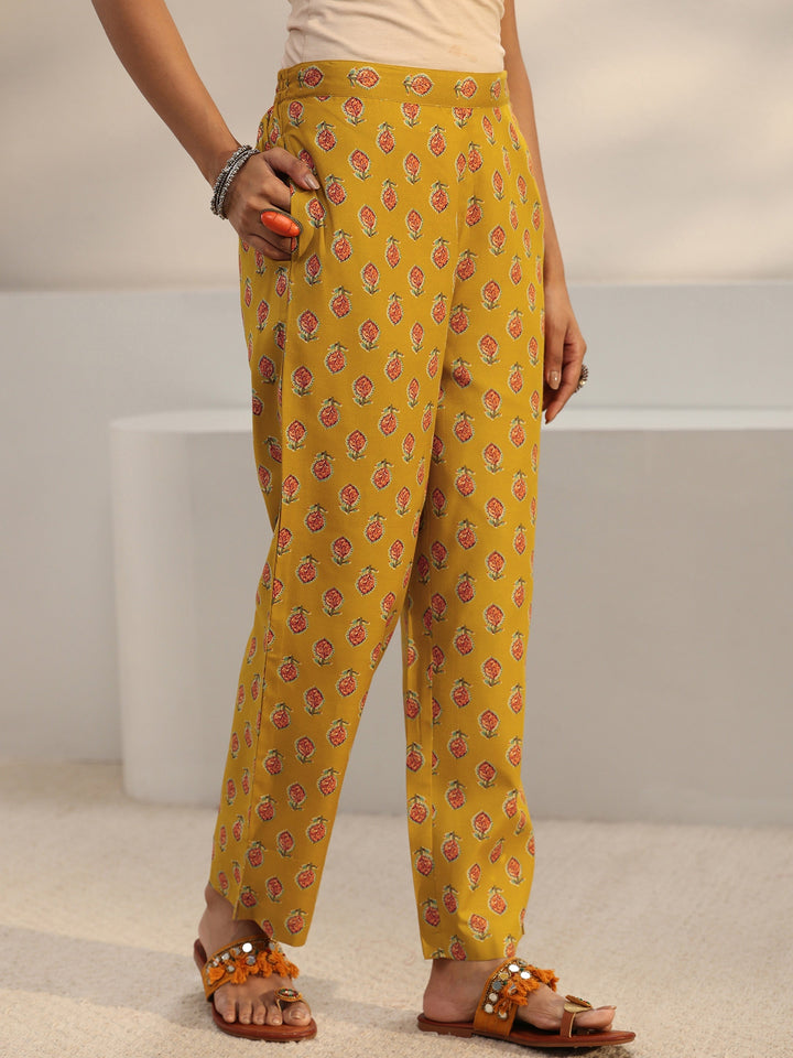 Mustard Floral Printed Cotton Blend Straight Suit Set With Dupatta