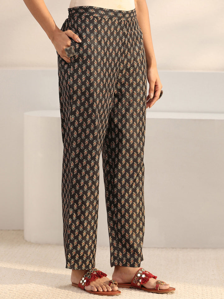 Black Ethnic Printed Cotton Blend Straight Suit Set With Dupatta