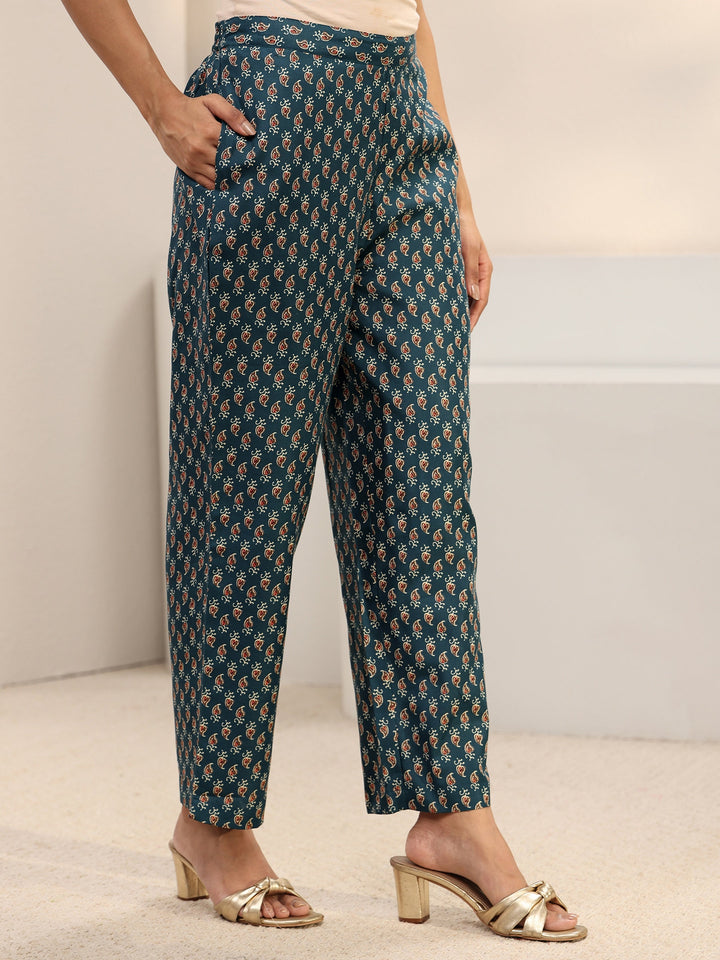 Blue Ethnic Printed Cotton Blend Straight Suit Set With Dupatta