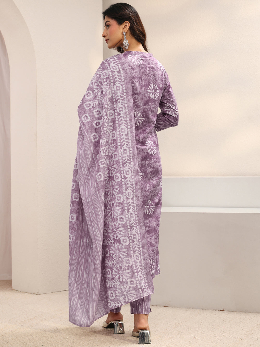 Purple Floral Printed Cotton Blend Straight Suit Set With Dupatta