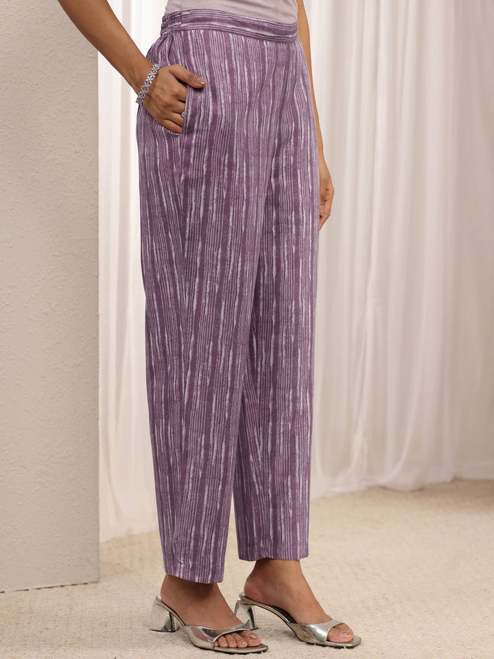 Purple Floral Printed Cotton Blend Straight Suit Set With Dupatta