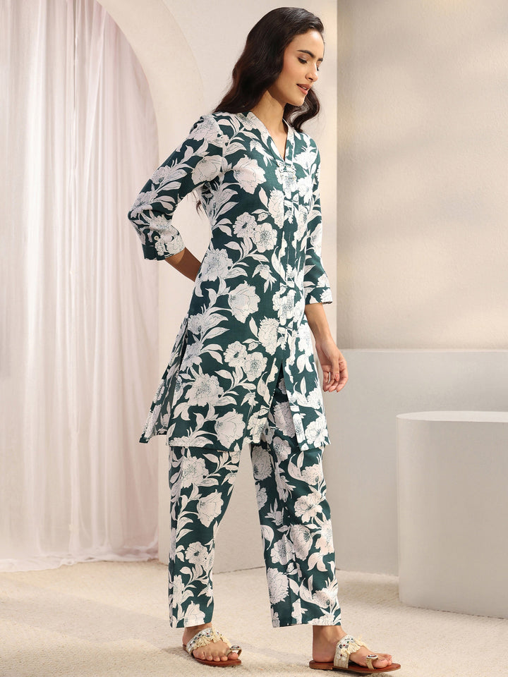 Blue Floral Printed Cotton Blend Co-Ord Set