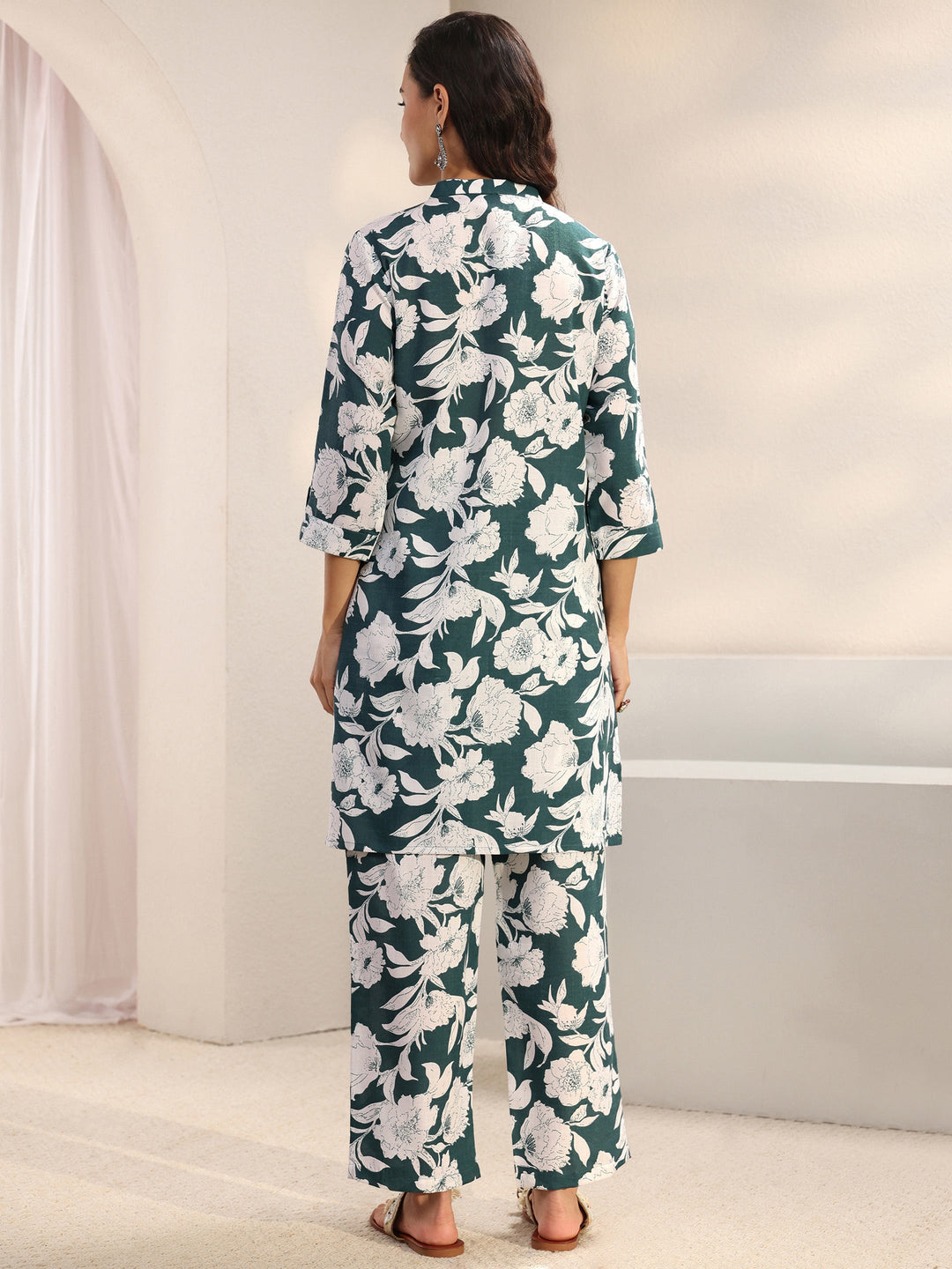 Blue Floral Printed Cotton Blend Co-Ord Set
