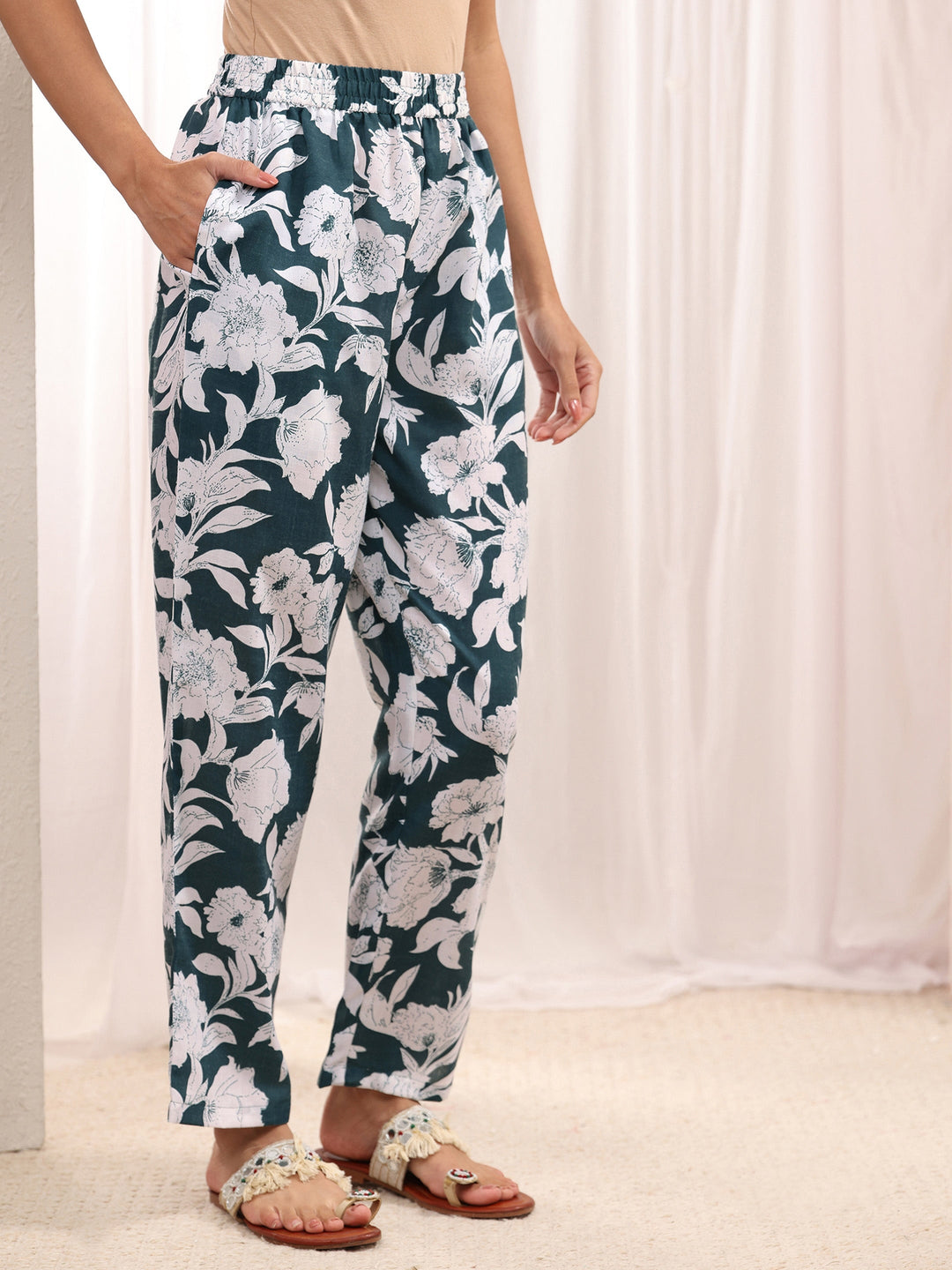 Blue Floral Printed Cotton Blend Co-Ord Set