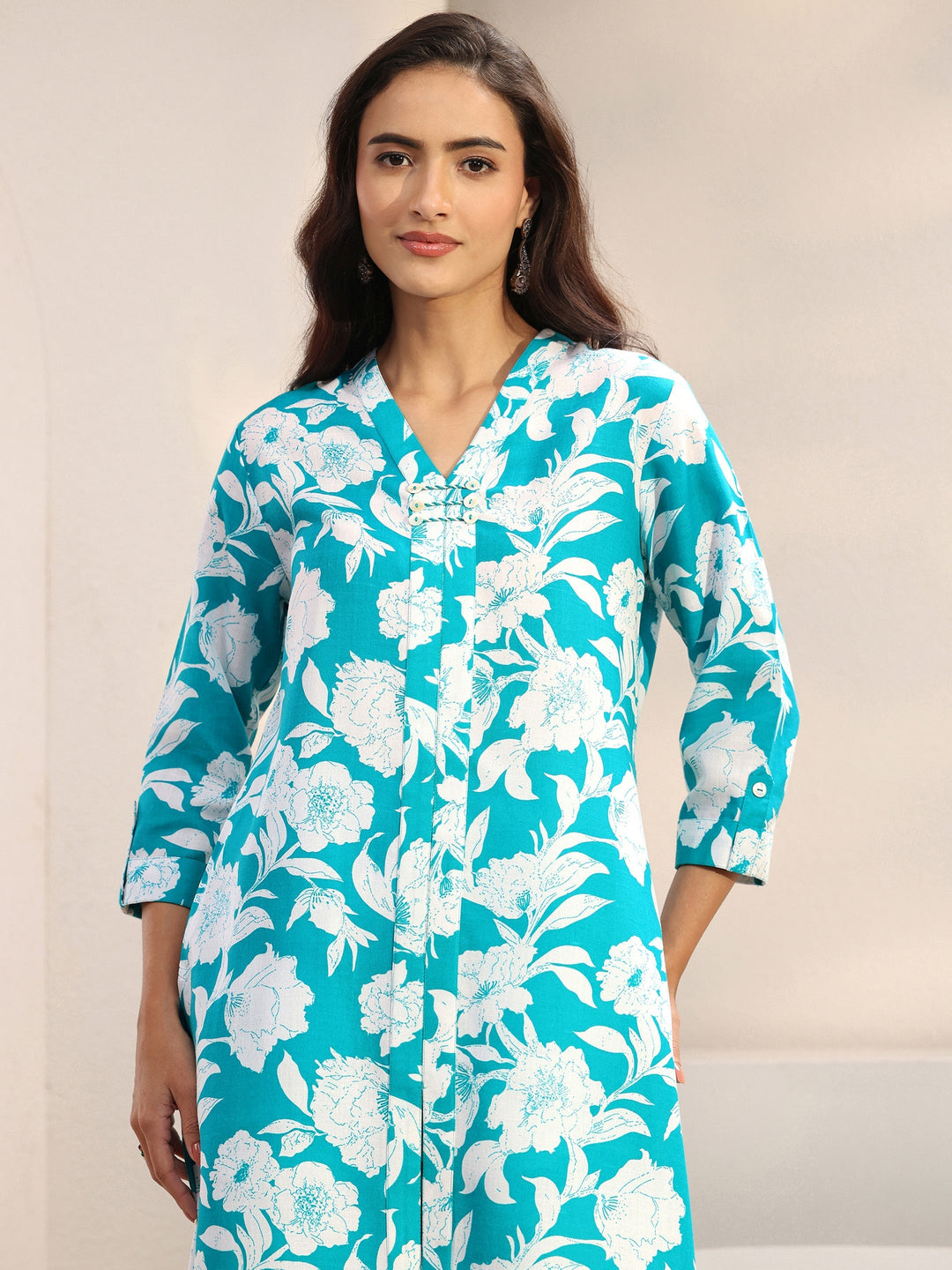 Blue Floral Printed Cotton Blend Co-Ord Set