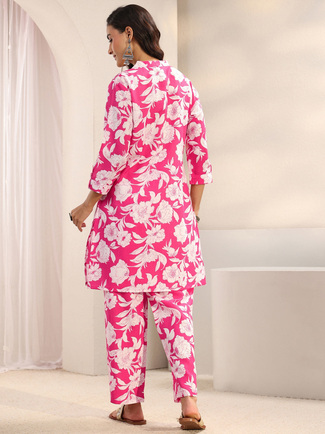 Pink Floral Printed Cotton Blend Co-Ord Set