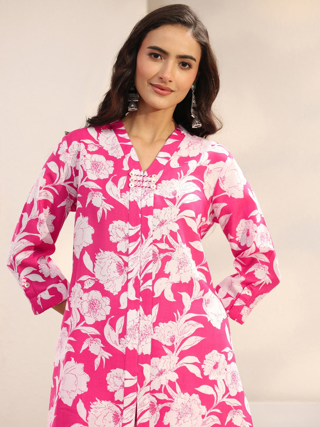 Pink Floral Printed Cotton Blend Co-Ord Set