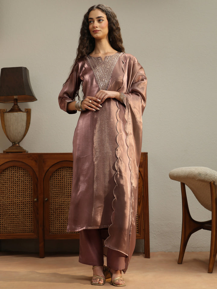 Mauve Yoke Design Tissue Straight Suit Set