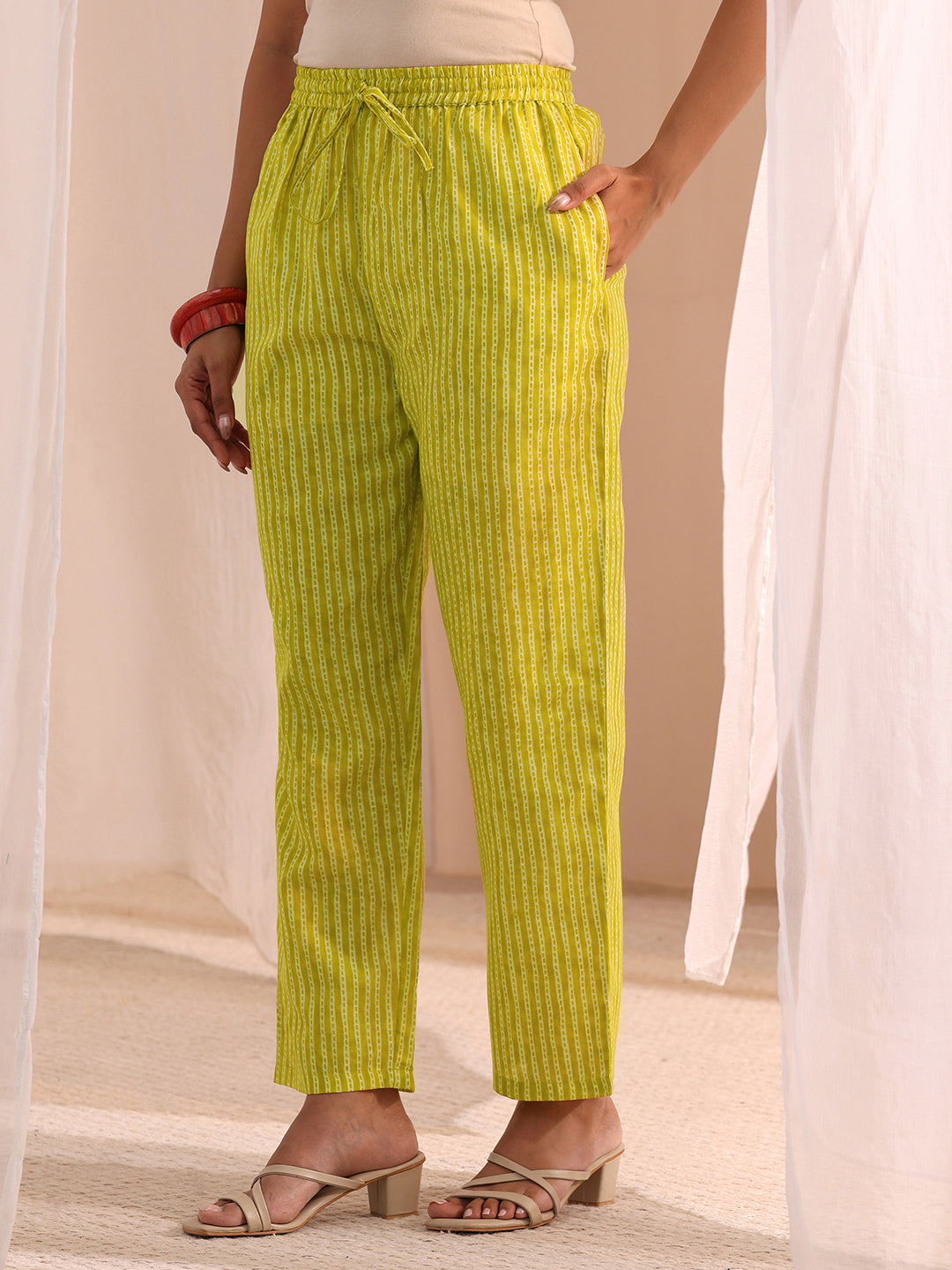 Gerua Lime Green Floral Printed Cotton Blend Straight Suit Set