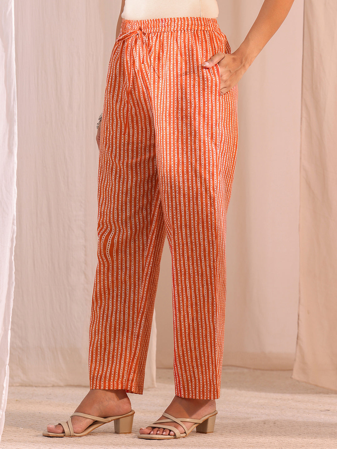 Gerua Orange Floral Printed Cotton Blend Straight Suit Set