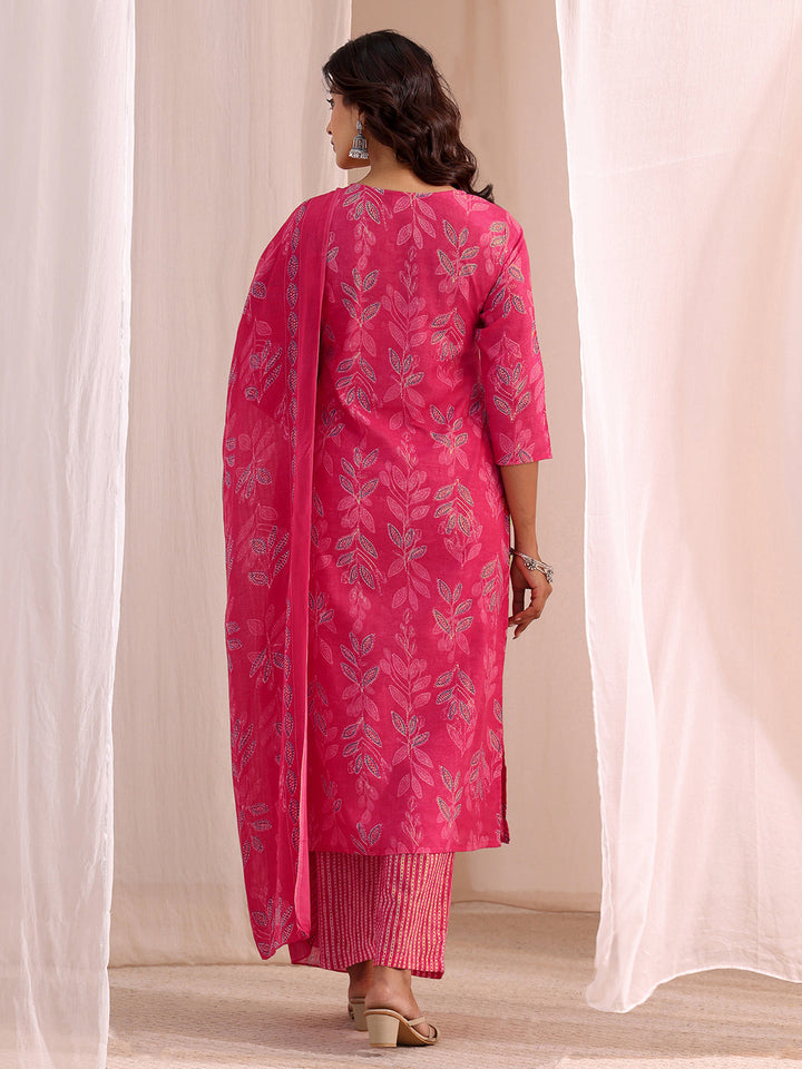 Gerua Pink Floral Printed Cotton Blend Straight Suit Set