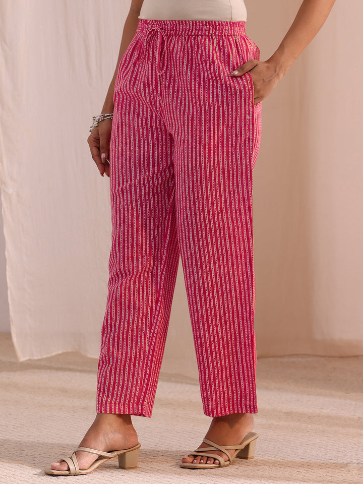 Gerua Pink Floral Printed Cotton Blend Straight Suit Set