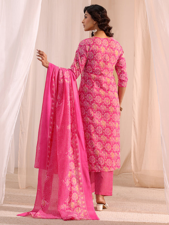 Gerua Pink Ethnic Printed Cotton Blend Straight Suit Set