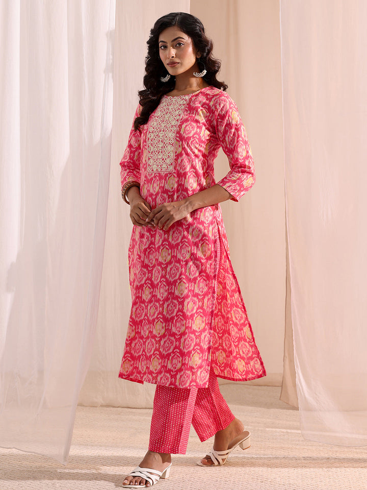 Gerua Coral Ethnic Printed Cotton Blend Straight Suit Set