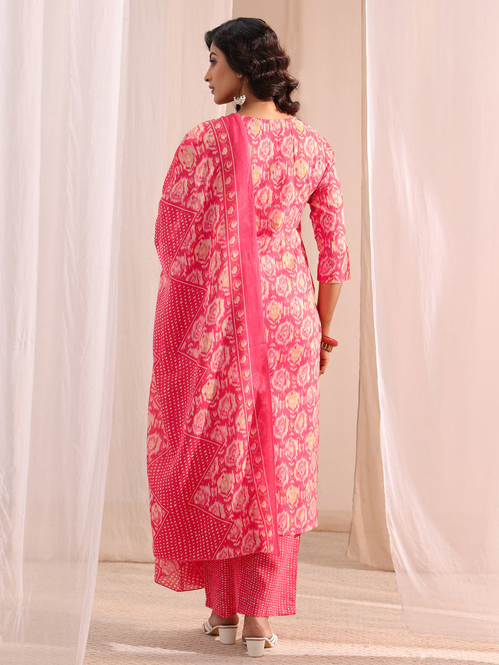 Gerua Coral Ethnic Printed Cotton Blend Straight Suit Set