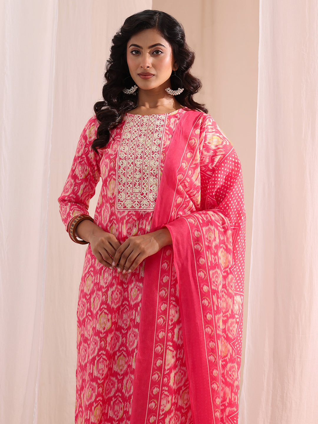 Gerua Coral Ethnic Printed Cotton Blend Straight Suit Set