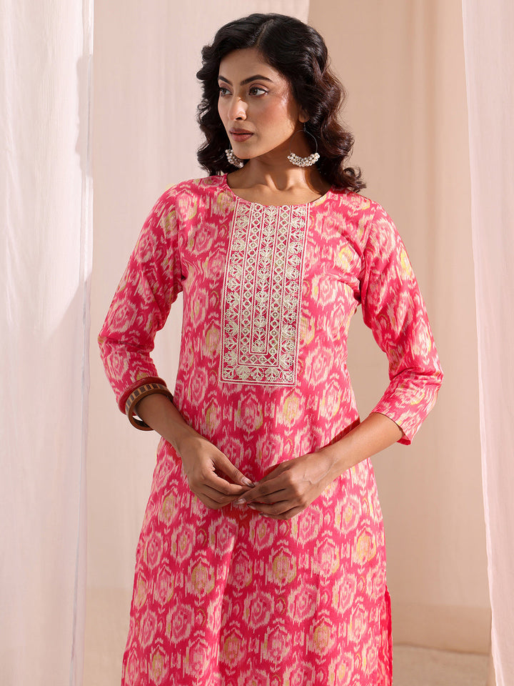 Gerua Coral Ethnic Printed Cotton Blend Straight Suit Set
