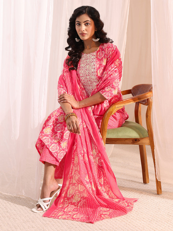 Gerua Coral Ethnic Printed Cotton Blend Straight Suit Set